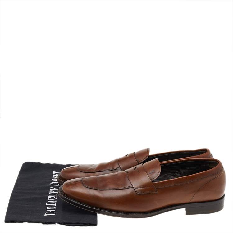 Pre Owned Tod's Brown Leather Slip On Penny Loafers Size 42.5