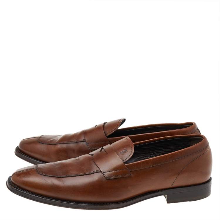 Pre Owned Tod's Brown Leather Slip On Penny Loafers Size 42.5