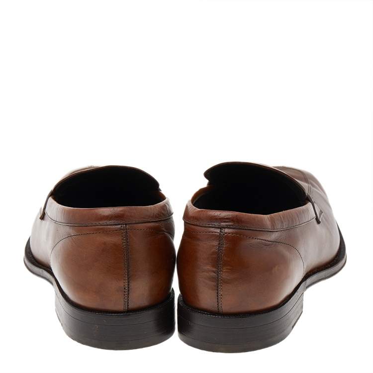 Pre Owned Tod's Brown Leather Slip On Penny Loafers Size 42.5