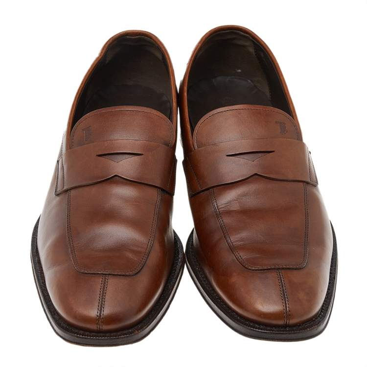 Pre Owned Tod's Brown Leather Slip On Penny Loafers Size 42.5