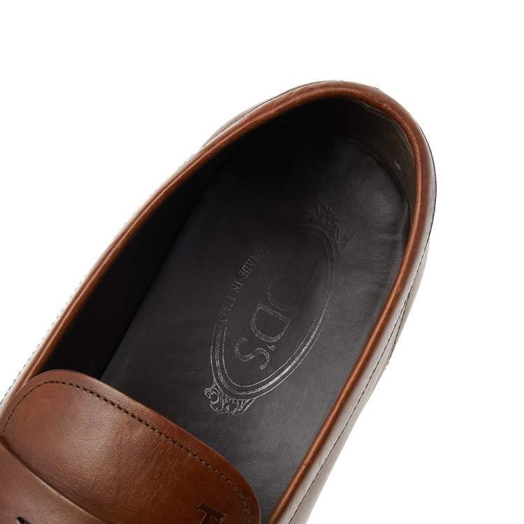 Pre Owned Tod's Brown Leather Slip On Penny Loafers Size 42.5