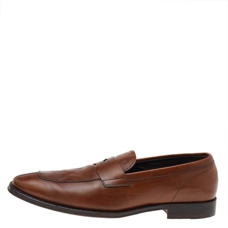 Pre Owned Tod's Brown Leather Slip On Penny Loafers Size 42.5