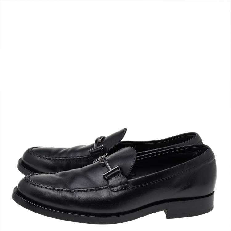 Pre Owned Tod's Black Leather T Logo Slip On Loafers Size 43