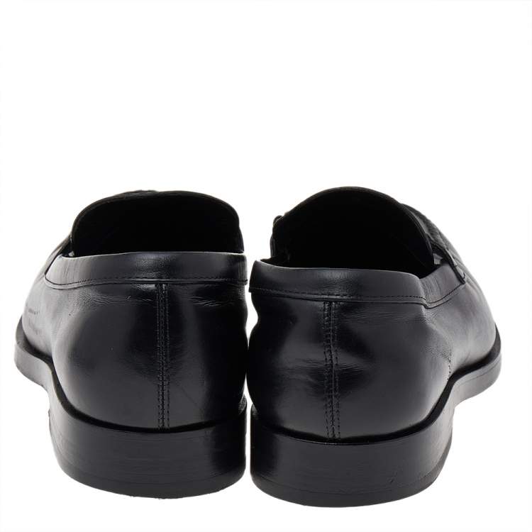 Pre Owned Tod's Black Leather T Logo Slip On Loafers Size 43