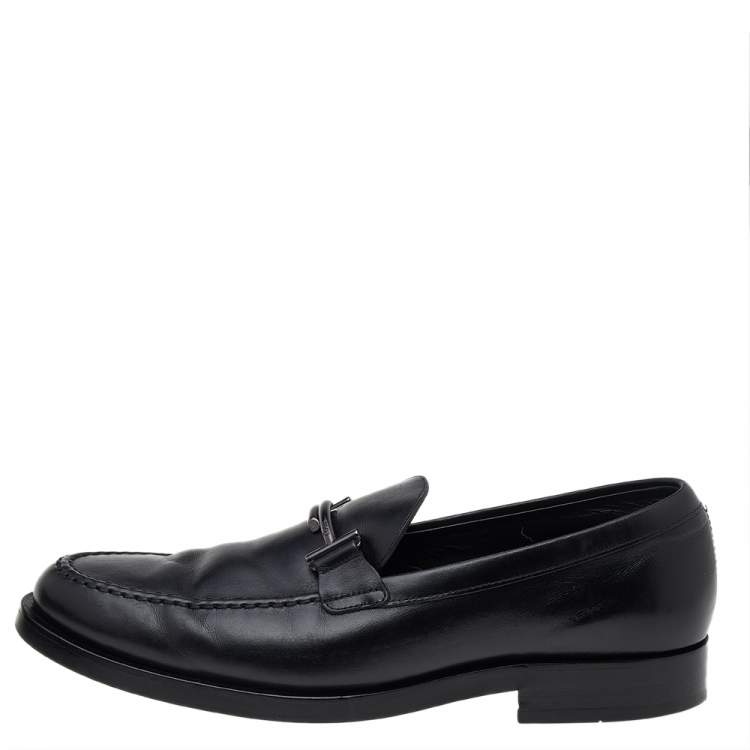 Pre Owned Tod's Black Leather T Logo Slip On Loafers Size 43