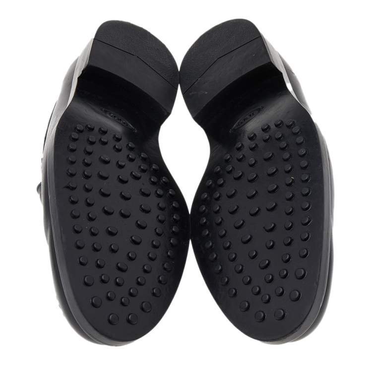 Pre Owned Tod's Black Leather T Logo Slip On Loafers Size 43