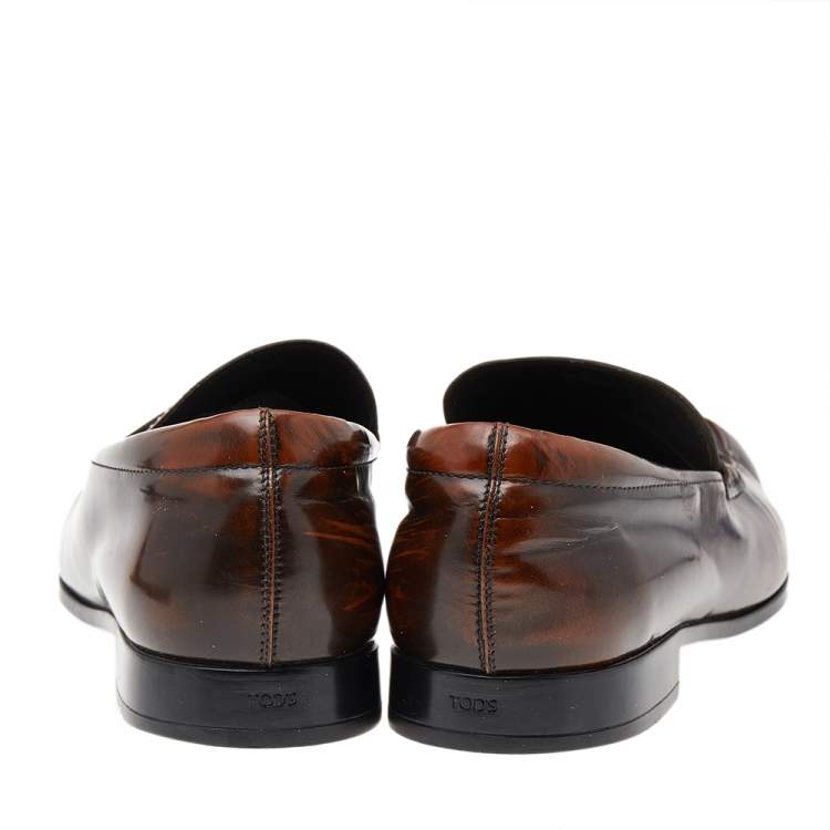 Pre Owned Tod's Dark Brown Leather Slip On Penny Loafers Size 43