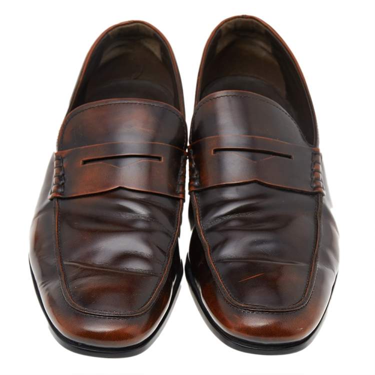 Pre Owned Tod's Dark Brown Leather Slip On Penny Loafers Size 43