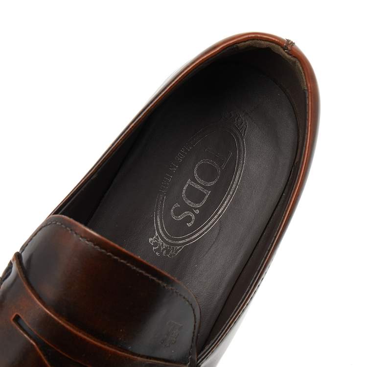 Pre Owned Tod's Dark Brown Leather Slip On Penny Loafers Size 43