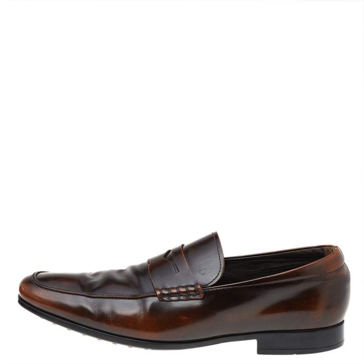Pre Owned Tod's Dark Brown Leather Slip On Penny Loafers Size 43