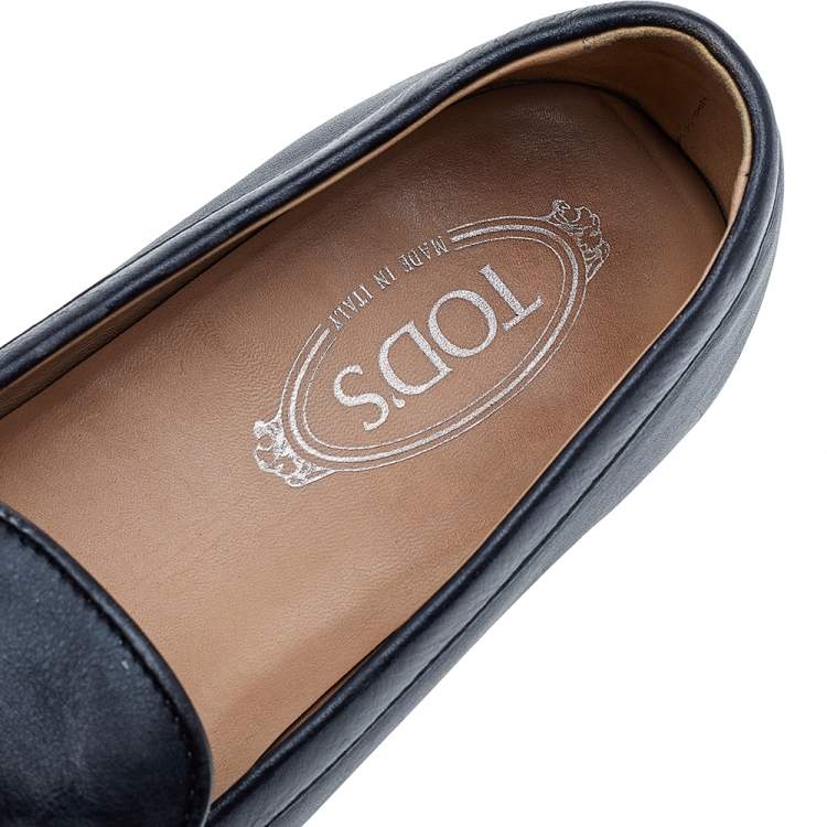 Pre Owned Tod's Black Leather TT Slip on Loafers Size 43