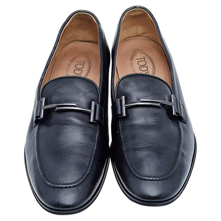 Pre Owned Tod's Black Leather TT Slip on Loafers Size 43