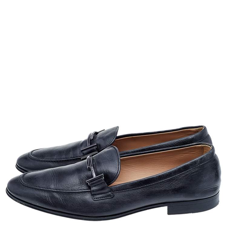 Pre Owned Tod's Black Leather TT Slip on Loafers Size 43