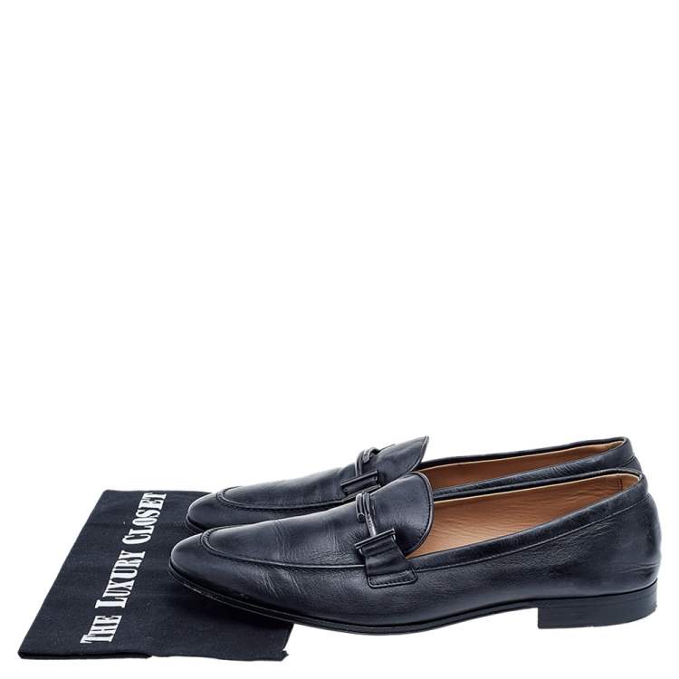 Pre Owned Tod's Black Leather TT Slip on Loafers Size 43