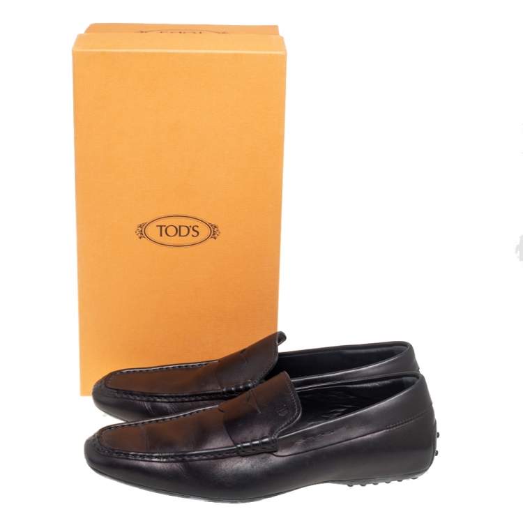 Pre Owned Tod's Black Leather Penny Slip On Driving Loafers Size 45