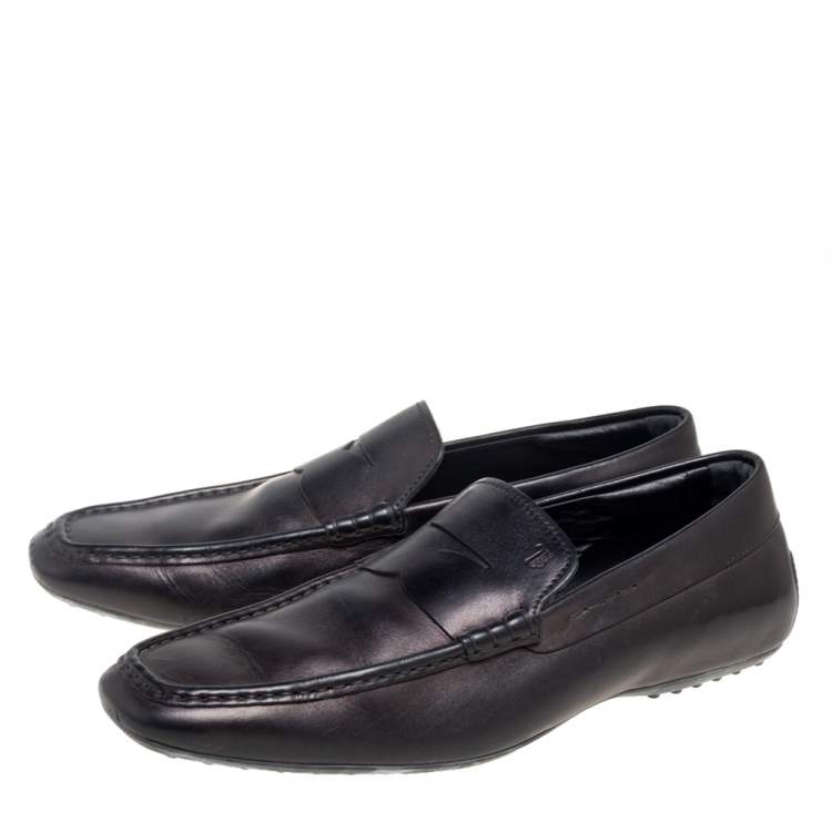 Pre Owned Tod's Black Leather Penny Slip On Driving Loafers Size 45