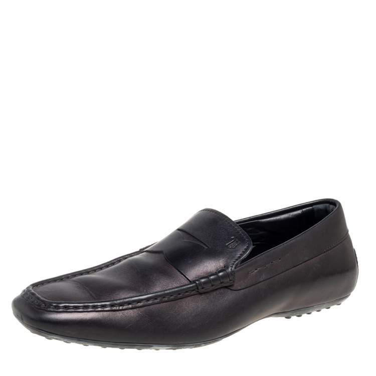 Pre Owned Tod's Black Leather Penny Slip On Driving Loafers Size 45