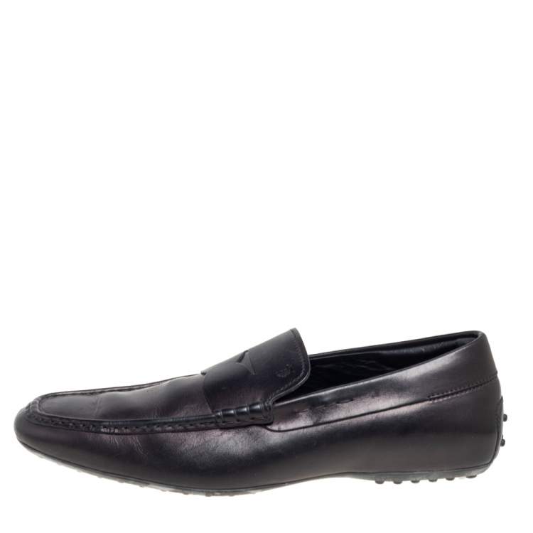 Pre Owned Tod's Black Leather Penny Slip On Driving Loafers Size 45