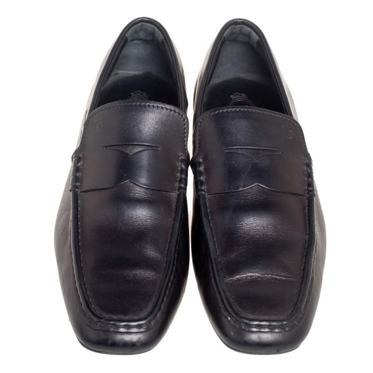 Pre Owned Tod's Black Leather Penny Slip On Driving Loafers Size 45