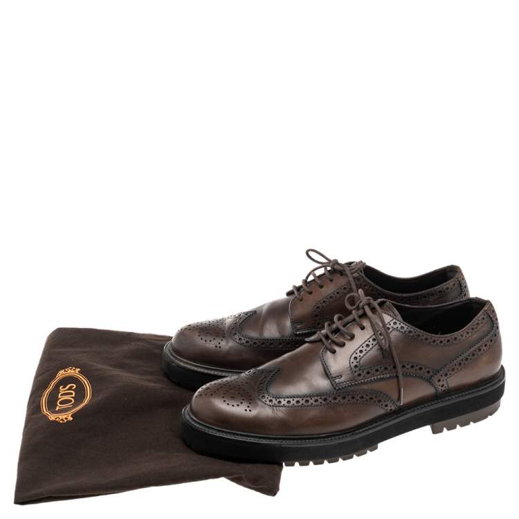 Pre Owned Tod's Brown Brogue Leather Lace Up Derby Size 43