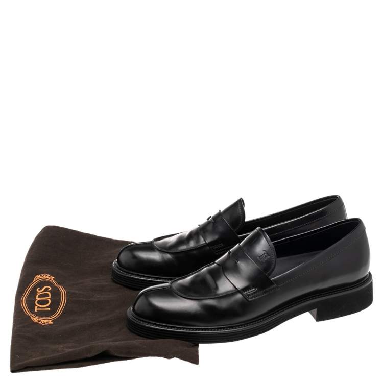 Pre Owned Tod's Black Leather Slip on Loafers Size 42