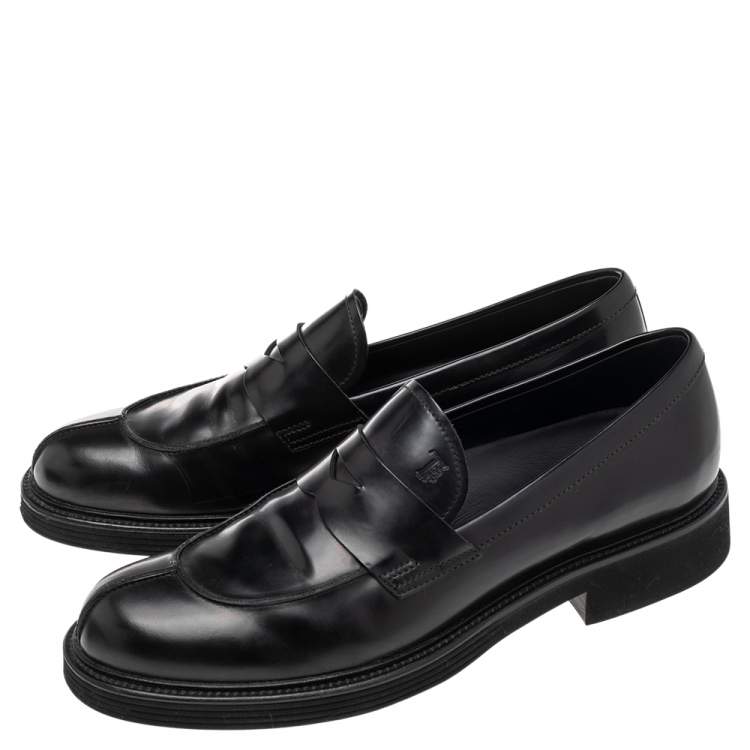 Pre Owned Tod's Black Leather Slip on Loafers Size 42