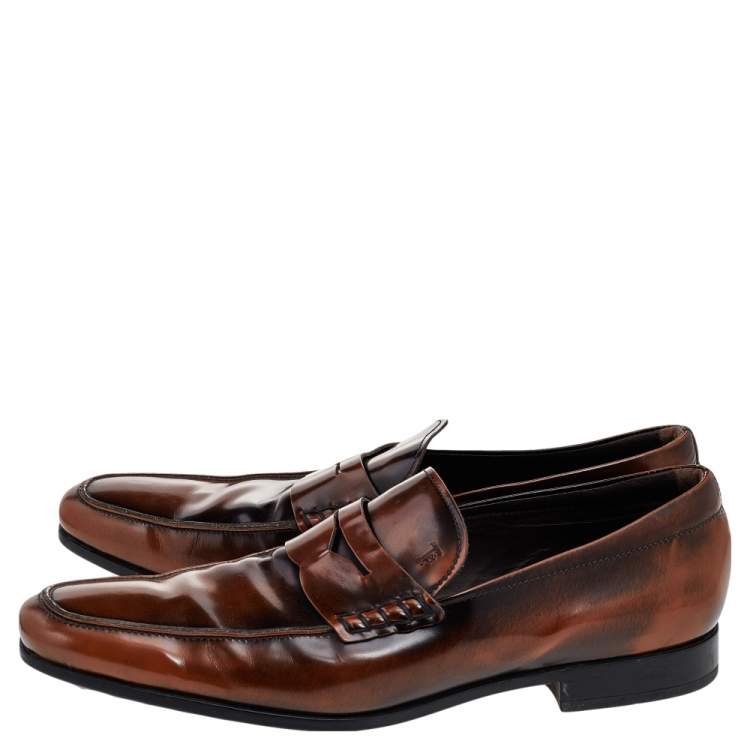 Pre Owned Tod's Brown Leather Slip On Loafers Size 44