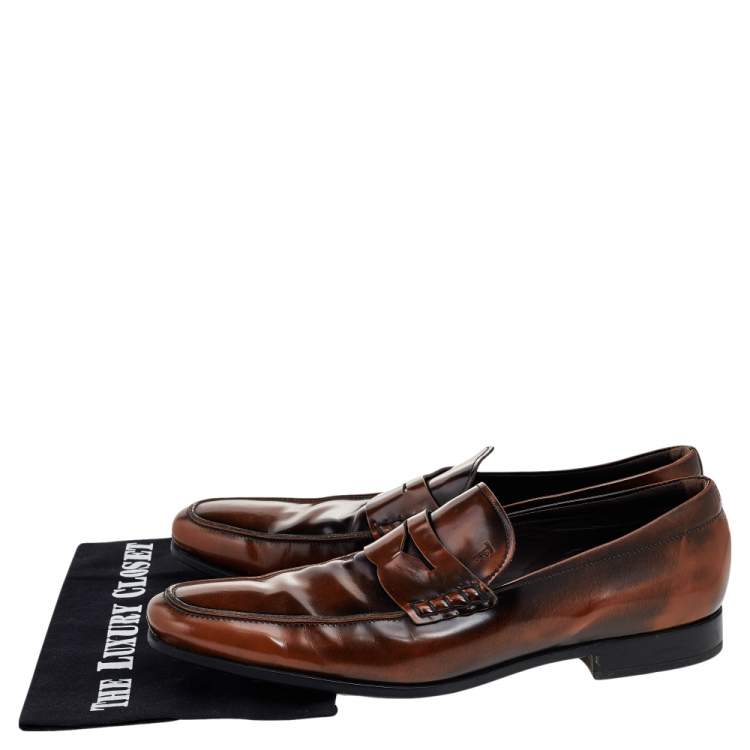 Pre Owned Tod's Brown Leather Slip On Loafers Size 44