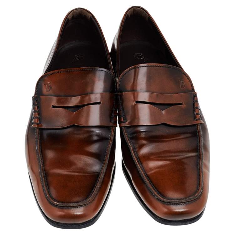 Pre Owned Tod's Brown Leather Slip On Loafers Size 44
