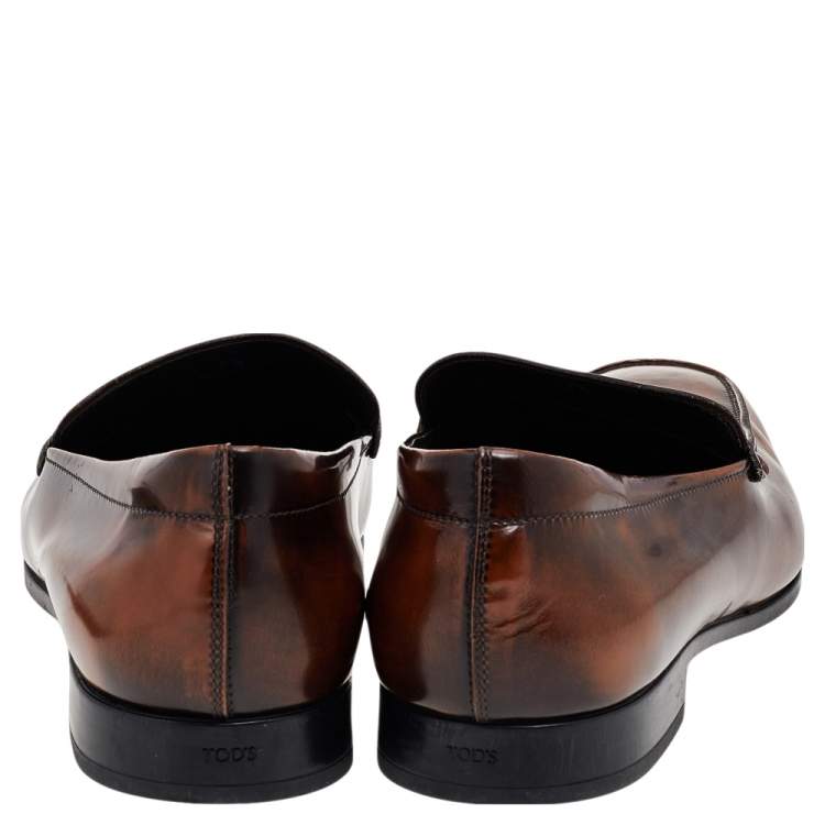 Pre Owned Tod's Brown Leather Slip On Loafers Size 44
