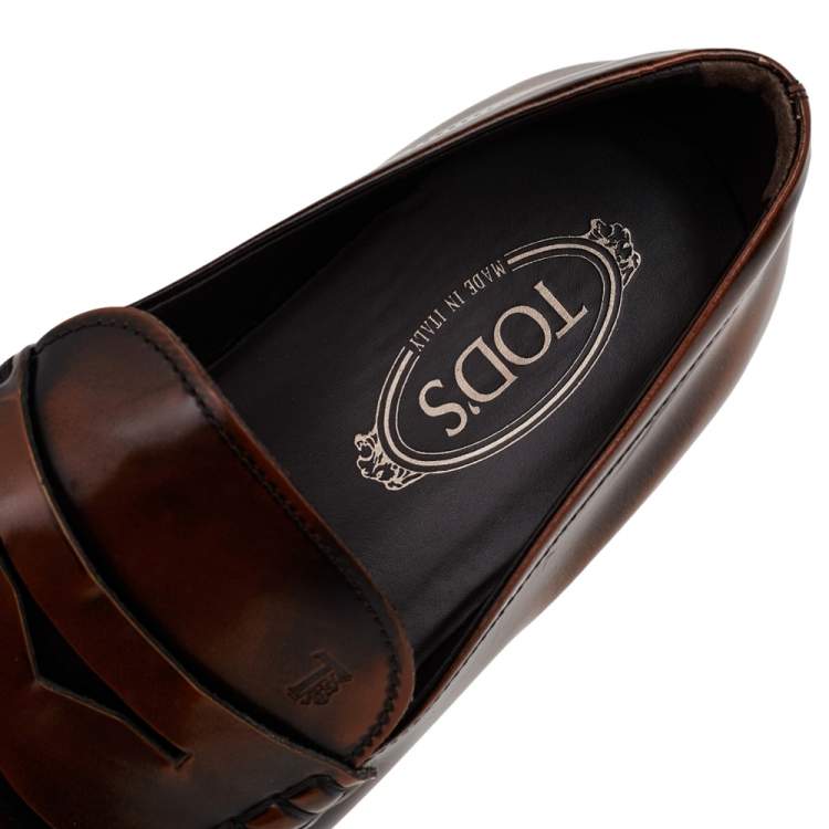 Pre Owned Tod's Brown Leather Slip On Loafers Size 44