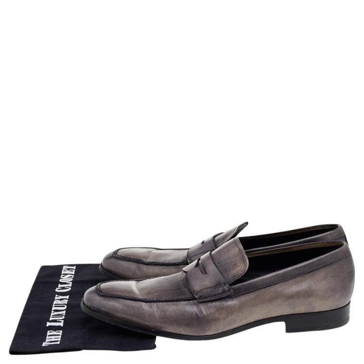 Pre Owned Tod's Grey Leather Penny Slip On Loafers Size 43
