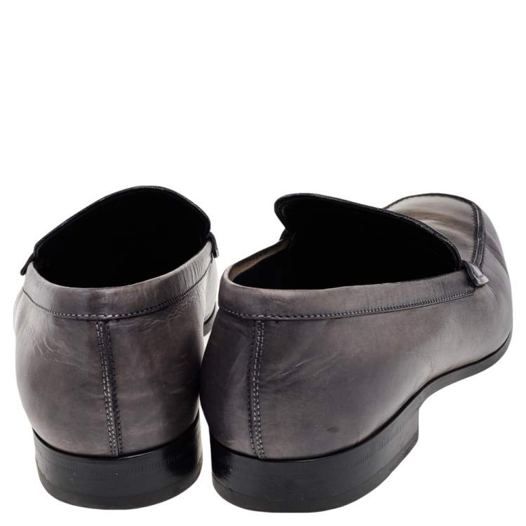 Pre Owned Tod's Grey Leather Penny Slip On Loafers Size 43