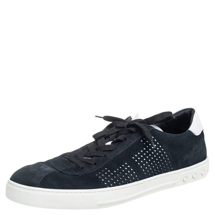 Pre Owned Tod's Black Suede Perforated T Detail Lace Up Sneakers Size 45.5