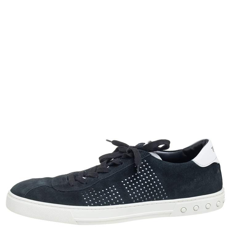 Pre Owned Tod's Black Suede Perforated T Detail Lace Up Sneakers Size 45.5