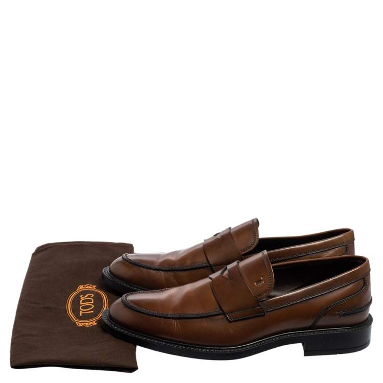 Pre Owned Tod's Brown Leather Slip-On Loafers Size 42