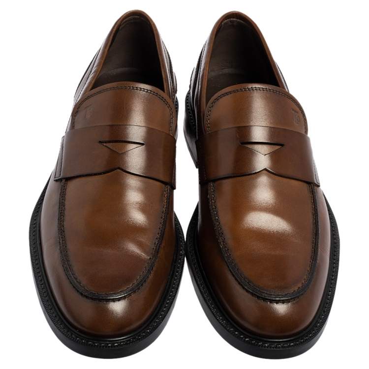 Pre Owned Tod's Brown Leather Slip-On Loafers Size 42