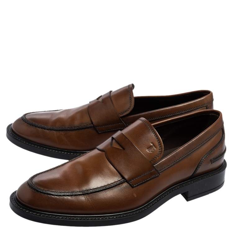 Pre Owned Tod's Brown Leather Slip-On Loafers Size 42