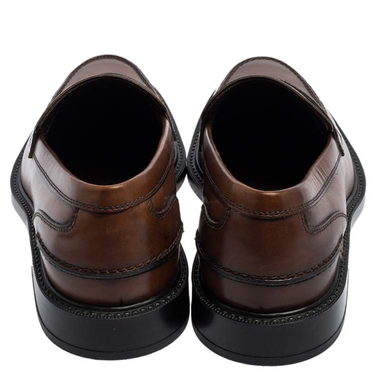 Pre Owned Tod's Brown Leather Slip-On Loafers Size 42