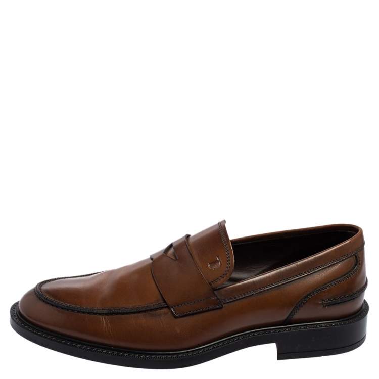 Pre Owned Tod's Brown Leather Slip-On Loafers Size 42