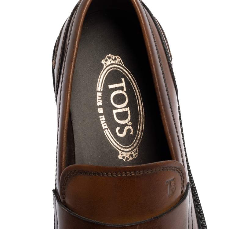 Pre Owned Tod's Brown Leather Slip-On Loafers Size 42