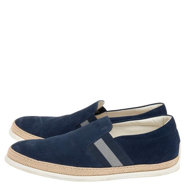 Pre Owned Tod's Navy Blue Suede Espadrille Slip On Sneakers Size 42