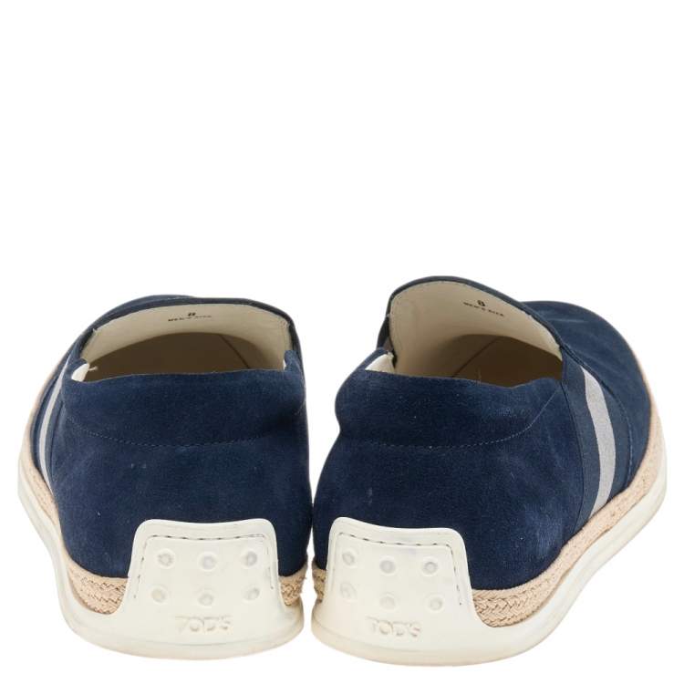 Pre Owned Tod's Navy Blue Suede Espadrille Slip On Sneakers Size 42