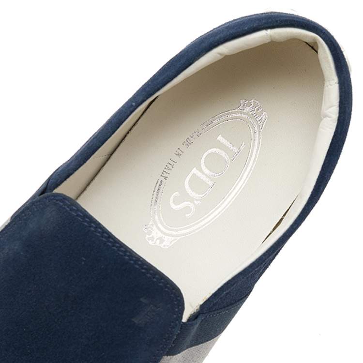 Pre Owned Tod's Navy Blue Suede Espadrille Slip On Sneakers Size 42