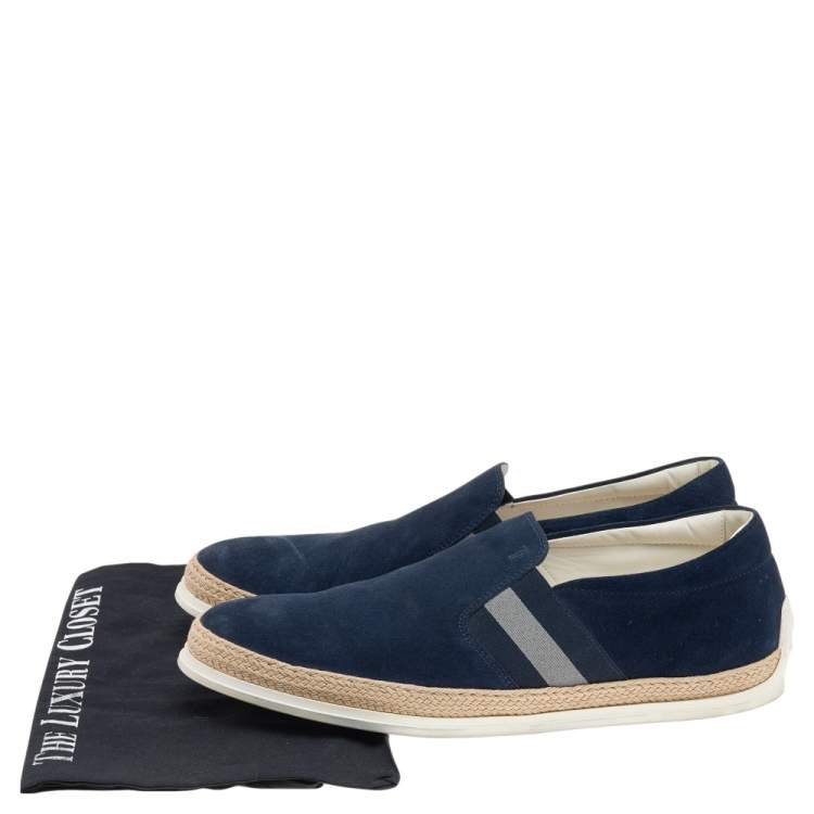 Pre Owned Tod's Navy Blue Suede Espadrille Slip On Sneakers Size 42