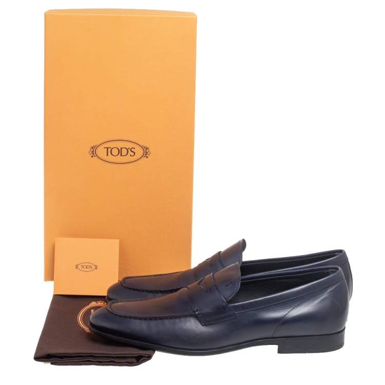 Pre Owned Tod's Dark Blue Leather Penny Loafers Size 44
