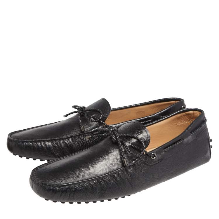 Pre Owned Tod's Black Leather Slip on Loafers Size 45