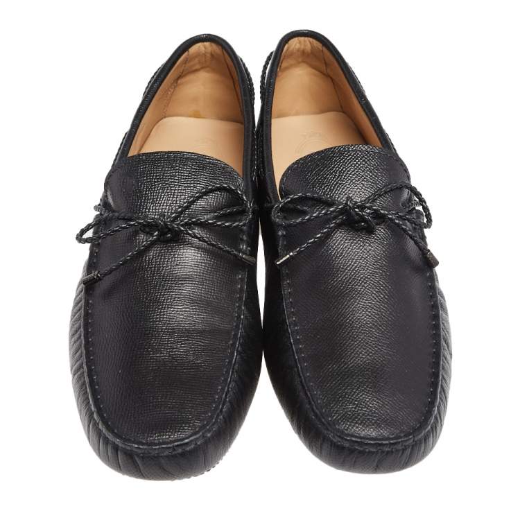 Pre Owned Tod's Black Leather Slip on Loafers Size 45