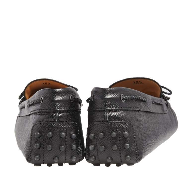 Pre Owned Tod's Black Leather Slip on Loafers Size 45