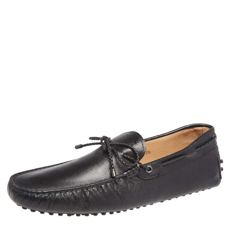Pre Owned Tod's Black Leather Slip on Loafers Size 45